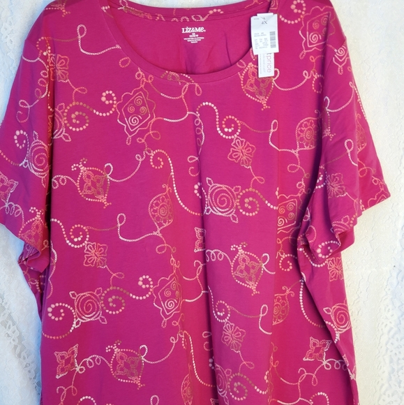 Catherines short sleeve top 4X, round neckline, 96%Cotton/4% Spandex swirl print - Picture 5 of 8